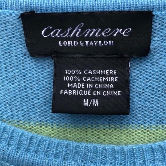 100% Cashmere Striped Stripes Blue Green Knit Sweater Top Medium - Picture 9 of 10